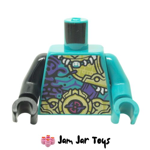 LEGO Dark Turquoise Torso, Odd Arms and Hands, Dark Purple/Gold Decoration