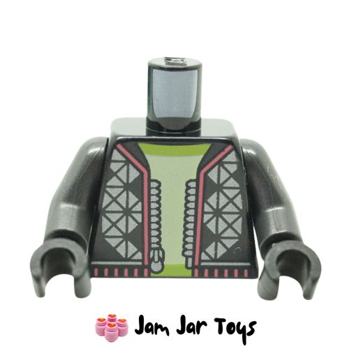LEGO Black Torso Jacket, Coral Trim, Yellowish-Green and Lime Undershirt