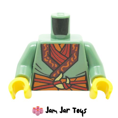 LEGO Sand Green Robe, Dark Red Trim, Orange Belt