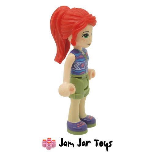 LEGO Mia Friends Mini Figure, Olive Green Shorts, Patterned Sleeveless Jacket. Side View