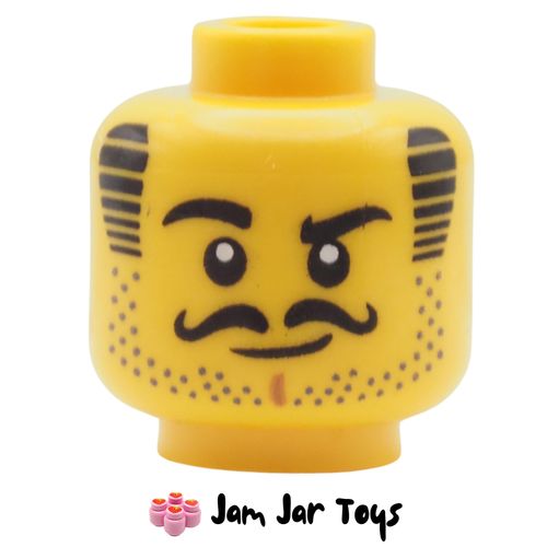 LEGO Johnny Thunder, Yellow Head, Black Sideburns, Stubble, Curly Moustache.