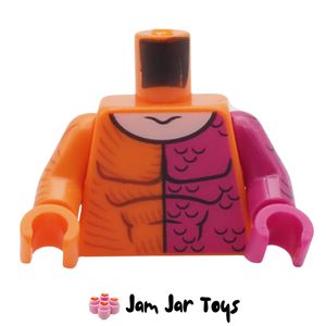 LEGO Metamorpho Orange / Magenta Torso, Odd Arms and Hands, Muscles, White Neckline