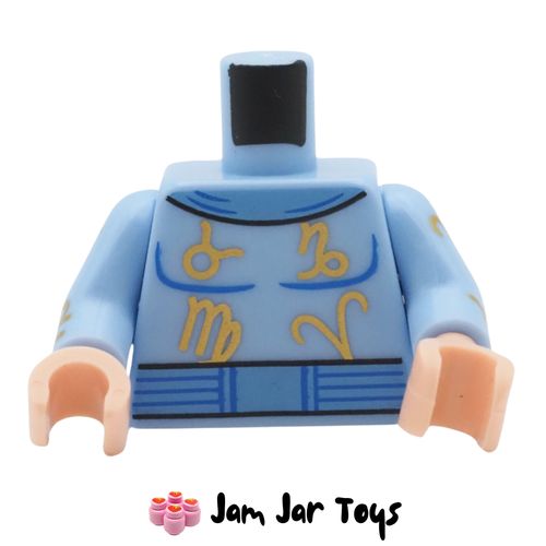 LEGO Bright Light Blue Bodysuit, Gold Zodiac Symbols, Collar and Belt.