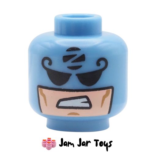 LEGO Medium Blue Zodiac Master Head, Sneering, Z in Black Circle, Light Nougat Face