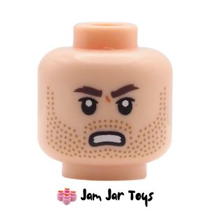 LEGO® Jod Na Nawood Light Nougat Head, Stubble, Squinting/ Scowling. HF200