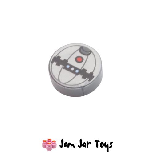 LEGO Flat Silver Round Tile, Red Button and Thermal Detonator Print 1 x 1