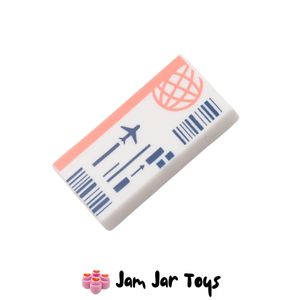 LEGO® White Plane Ticket Tile, Coral/Dark Blue Printing, 1 x 2 PT174