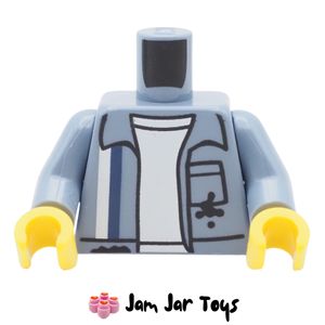 LEGO® Sand Blue Open Jacket Torso, White Shirt, Black Stain, Stripe, TO354
