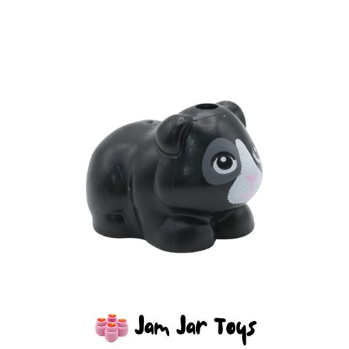 LEGO Small Black Guinea Pig, White/Bluish Grey Face, Pink Nose.