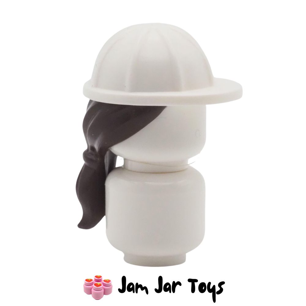 LEGO White Construction Helmet / Hard Hat, Dark Brown Ponytail