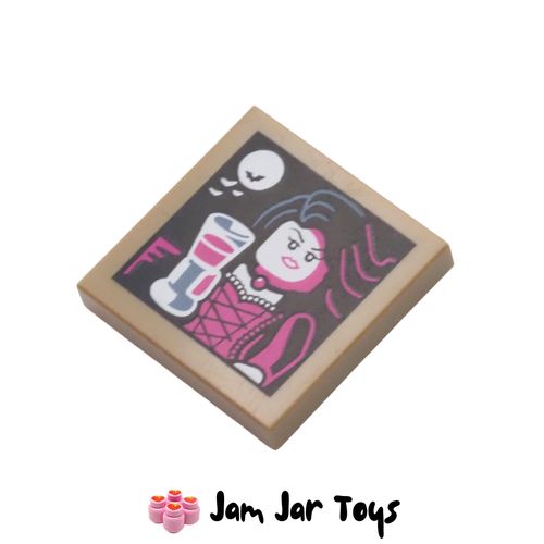 LEGO Tile 2×2 – Dark Tan Vampire with Goblet & Moon