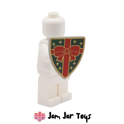 LEGO Light Dark Green Triangular Shield, Red Bow Ribbon, Gold Stars