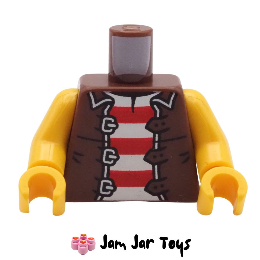 LEGO Reddish Brown Jacket Torso, Red/White Striped Shirt