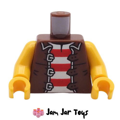 LEGO Reddish Brown Jacket Torso, Red/White Striped Shirt
