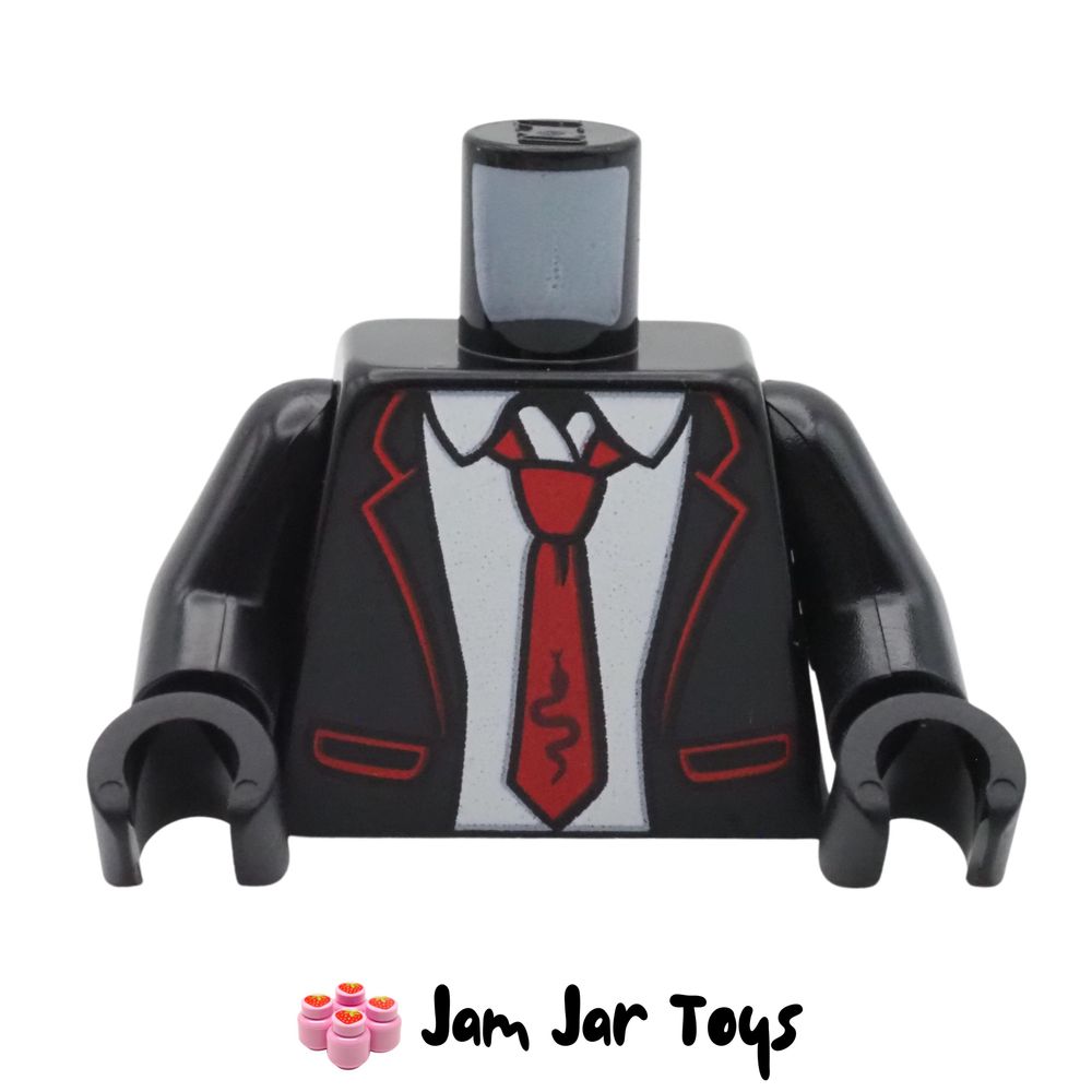 LEGO Black Suit Jacket Torso Red Trim White Shirt Tie