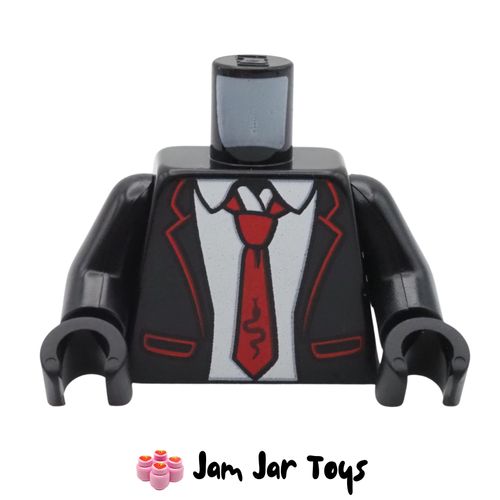 LEGO Black Suit Jacket Torso Red Trim White Shirt Tie