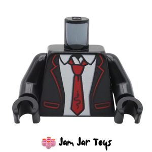 LEGO Black Suit Jacket Torso Red Trim White Shirt Tie