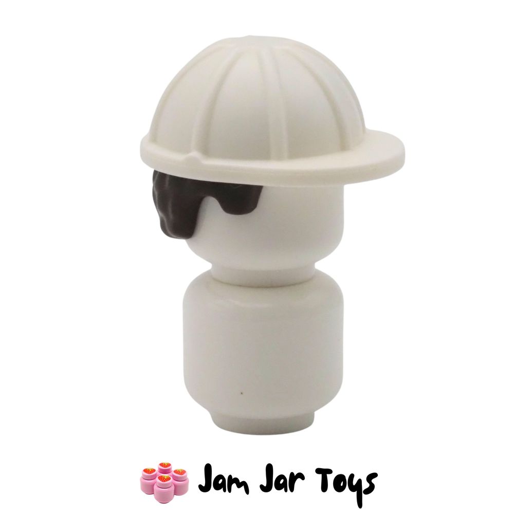 LEGO White Construction Helmet Hard Hat Short Curly Dark Brown Hair