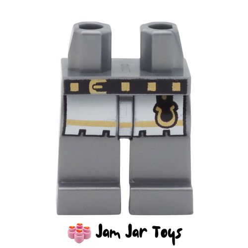 LEGO® Flat Silver Legs, Black Belt, White Coat Ends, Gold Decorations