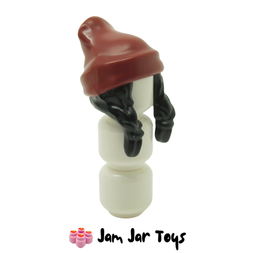 LEGO Black Hair and Dark Red Hat Two Braids Beanie