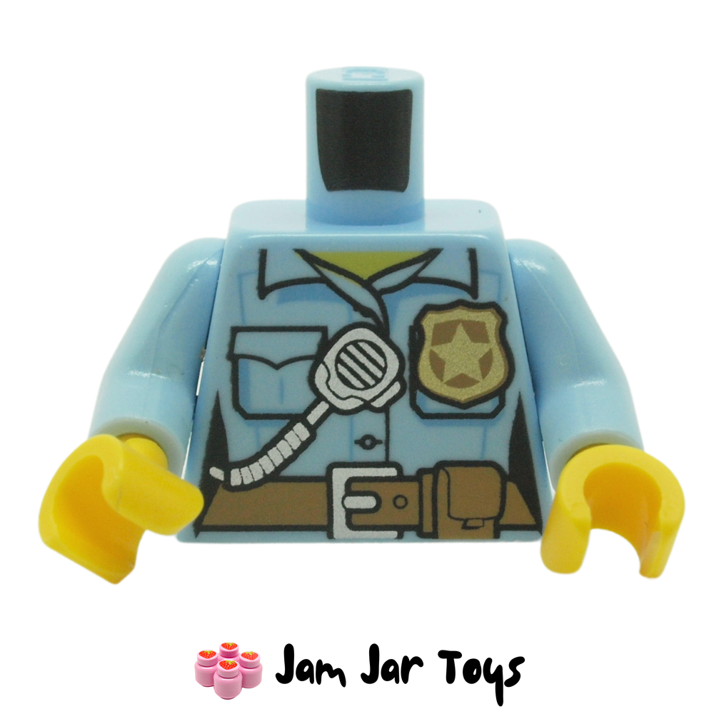 LEGO Police Badge Torso Bright Light Blue Shirt Radio, Front View