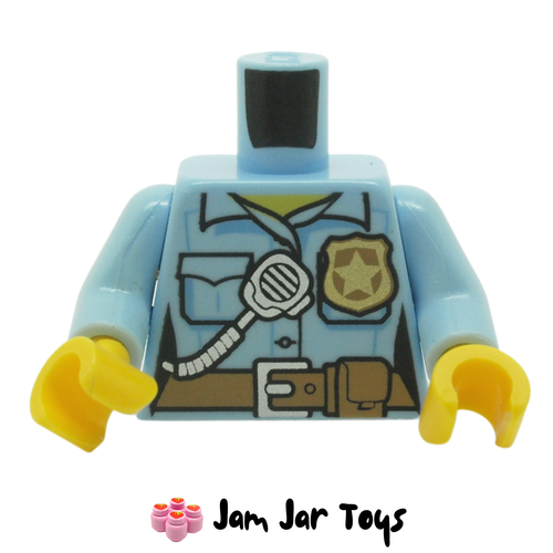 LEGO Police Badge Torso Bright Light Blue Shirt Radio, Front View