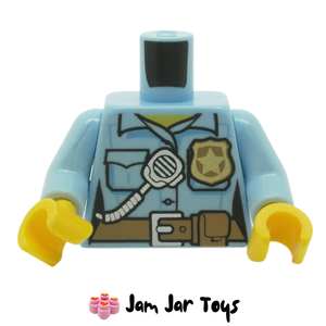 LEGO® Police Badge Torso Bright Light Blue Shirt Radio, Dark Tan Belt. T39