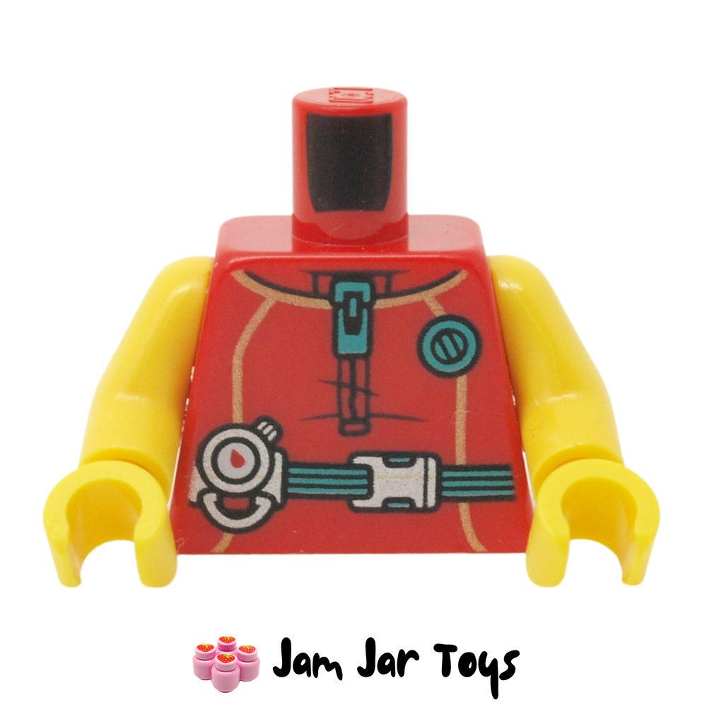 LEGO Mr Tang Torso, Red Wetsuit, Dark Turquoise Belt with Buckle, Zipper and Circle