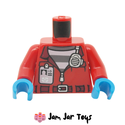 LEGO Hacksaw Hank Torso Red Jacket over Prison Shirt, Radio and ID Badge