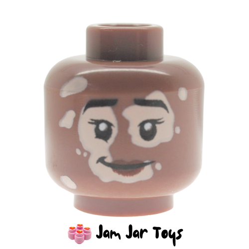 LEGO Medium Brown Head, Peach Lips, Smile. Light Nougat Vitiligo Patches.