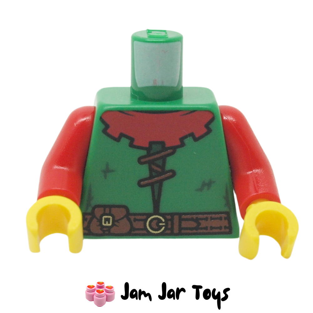 LEGO Torso Tunic, Forestman, Red Collar, Dark Brown Laces
