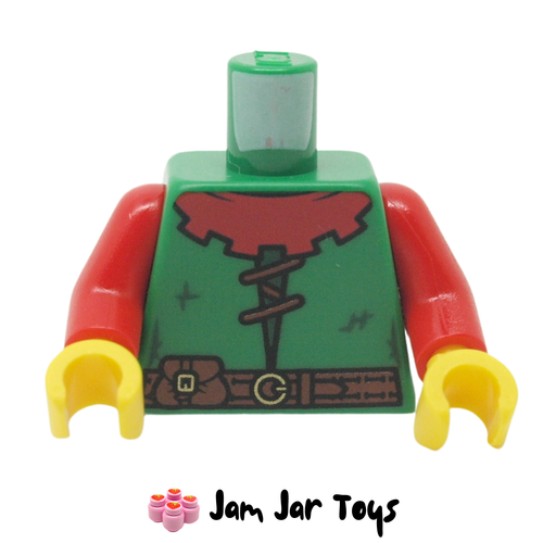 LEGO Torso Tunic, Forestman, Red Collar, Dark Brown Laces