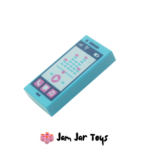 LEGO® Medium Azure Smartphone with Speech Bubble, Play Button, Signal Strength and Battery Level, Tile 1 x 2 PT2
