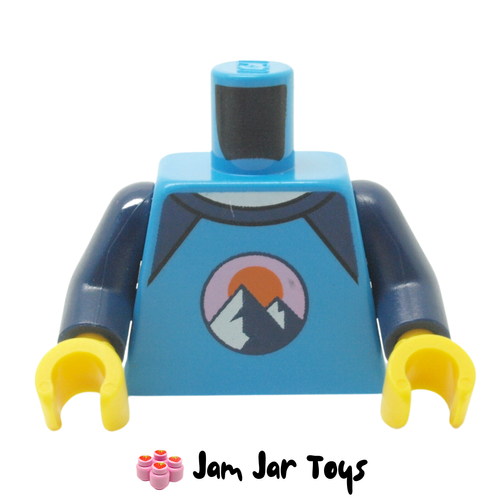 LEGO Dark Azure Torso, Mountains, Bright Pink Sky, Orange Sun, Dark Blue Collar