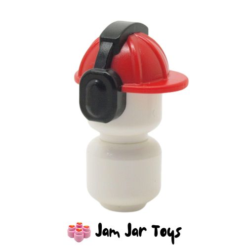 LEGO Red Construction Helmet / Hard Hat, Black Ear Protector.