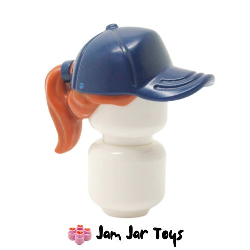 LEGO Dark Blue Hat / Cap, Dark Orange Ponytail.