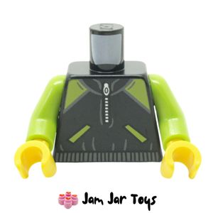 LEGO® Black Torso Jacket, Lime Shoulders, Zipper, Lime Pockets TO58