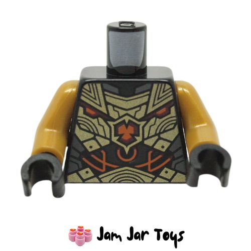 LEGO Black Torso, Armour, Gold / Silver Plates, Orange / Red Symbol, Circuitry.