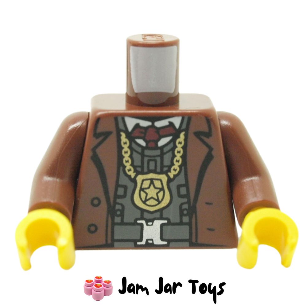 LEGO Houndog McBrag Reddish Brown Jacket, Armoured Vest, Necklace, Police Badge Pendant.