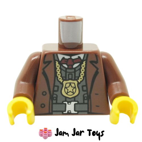 LEGO Houndog McBrag Reddish Brown Jacket, Armoured Vest, Necklace, Police Badge Pendant.