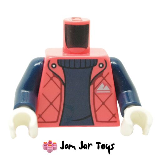LEGO Coral Torso, Jacket with Diamond Pattern, Dark Blue Shirt.