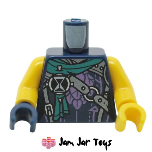 LEGO Dark Blue Torso, Dark Turquoise Cloak, Dark Brown Straps, Black/White Hourglass, Lavender Trim