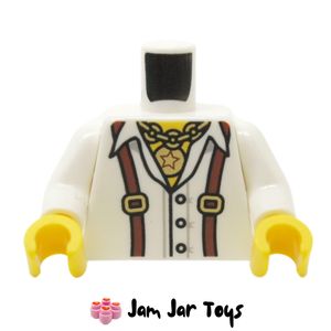 LEGO® White Shirt, Reddish Brown Braces / Suspenders, Necklace with Large Star Pendant TO154