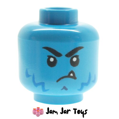 LEGO Logan Head, Dark Azure, Jagged Eyebrows, Blue Lines, One Fang, Closed Mouth