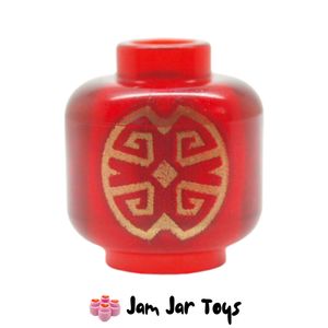 LEGO® Trans-Red Head, Gold Oriental Pattern. A279