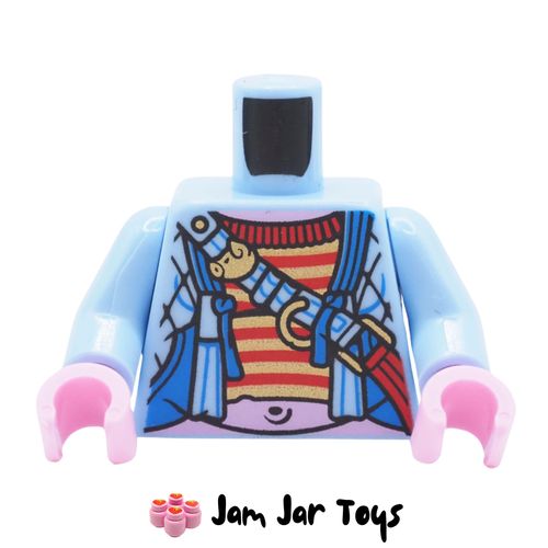 LEGO Bright Light Blue Quilted Jacket Torso, with Strap, Red/Gold Striped Shirt, Bright Pink Stomach.