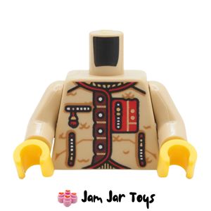 LEGO® Tan Jacket Torso, Buttons, Zips, Red/Dark Red Trim. TO219