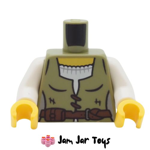 LEGO Olive Green Vest, White Top, Laces, Reddish Brown Belt