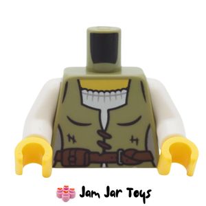 LEGO® Olive Green Vest, White Top, Laces, Reddish Brown Belt. TO244