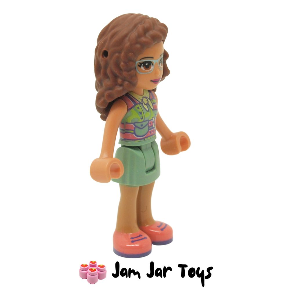 LEGO Friends Minifigure Olivia, Sand Green Skirt and Top, Coral Shoes Side View